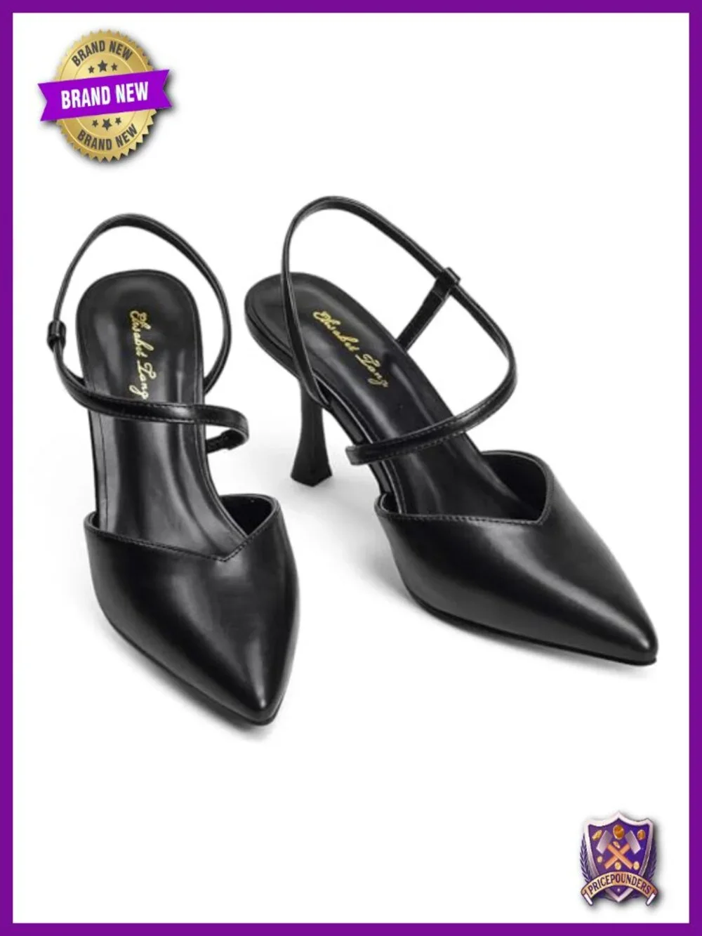Slingback Kitten Heels Pointed Toe Low Heel Pumps Elastic Strap Comfortable
